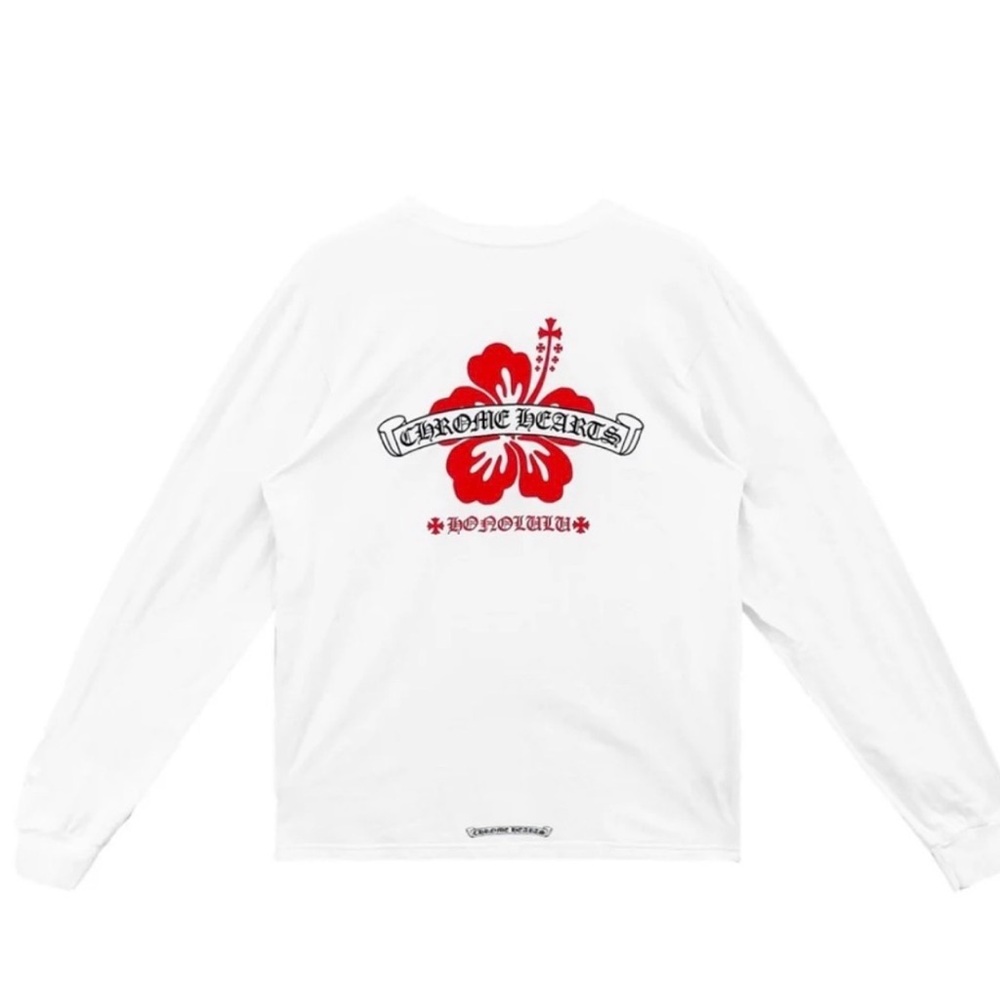 RARE EXCLUSIVE Chrome Hearts Honolulu Hibiscus Flower Long Sleeve Shirt in White